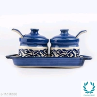 Achar Pickle Jar/Barni with Lid and Spoon  - Blue